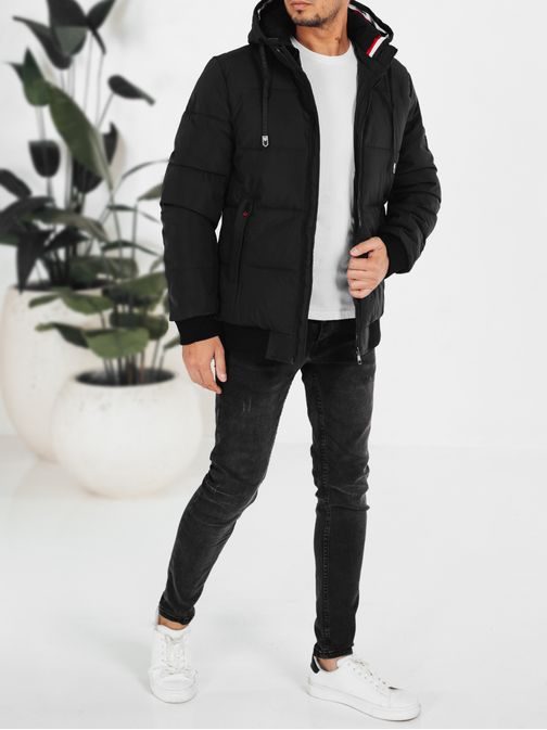 Pánská zimní černá bunda s kapucí