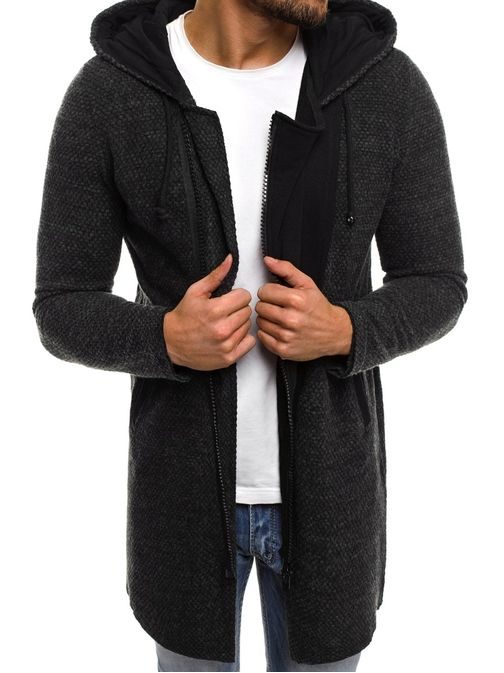 Pánský moderní tmavě šedý svetr s kapucí 171550 BREEZY