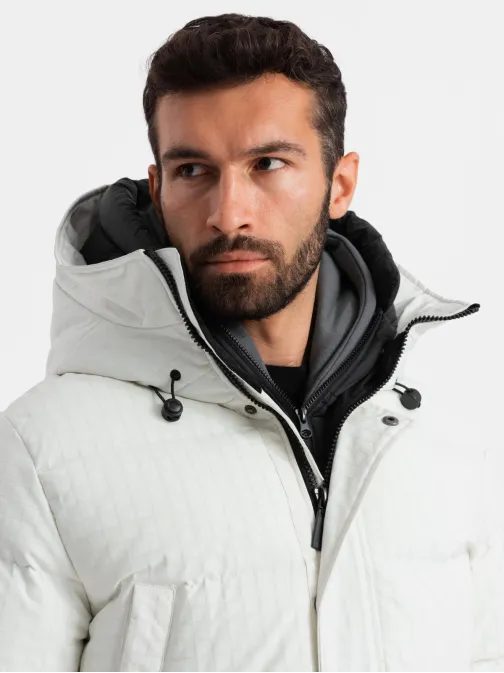 Nadčasová prošívaná bílá pánská parka V1 JALJ-0201