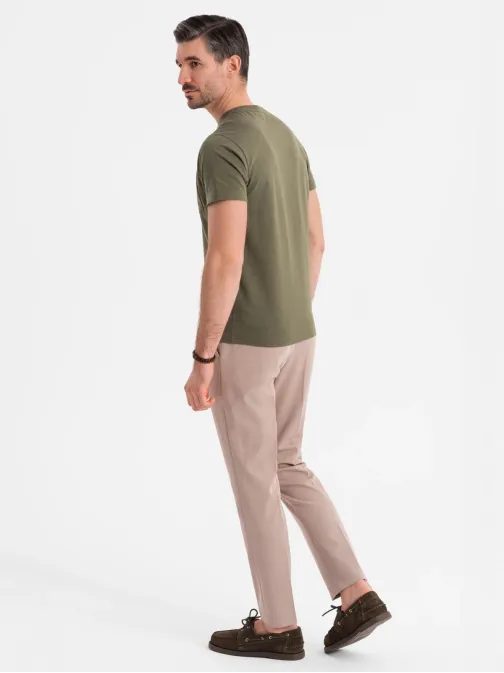Bavlněné olivové pánské tričko s knoflíky V5 TSCT-0206