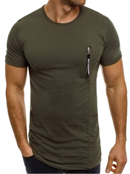 Moderní khaki tričko s ozdobným zipem BREEZY 354
