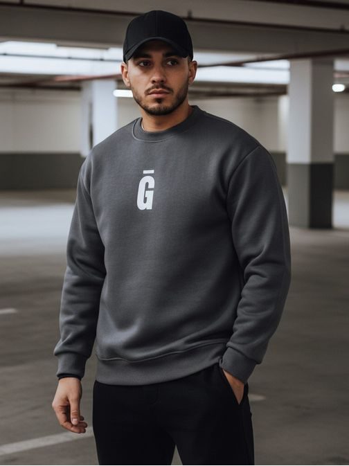 Grafitová pánská mikina bez kapuce s nápisem