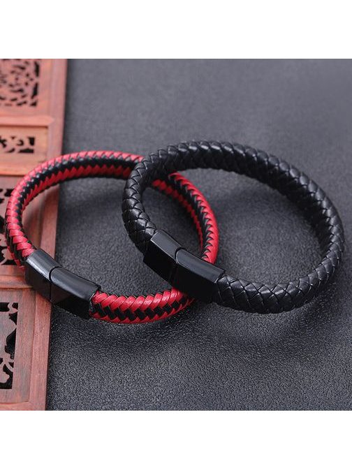 Pánský pletený náramek černo-červený