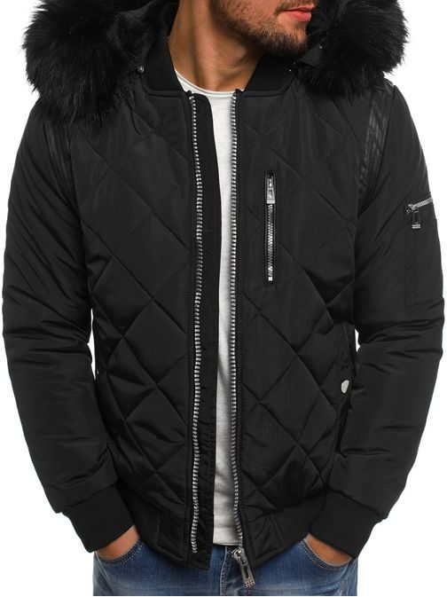 Zimní černá prošívaná bunda s kapucí X-FEEL 88656