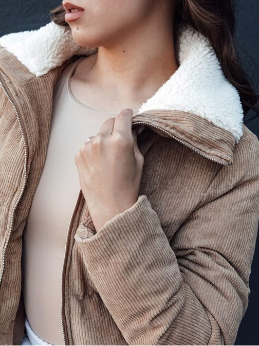 Dámská módní tmavě béžová zimní bunda Trendyglam
