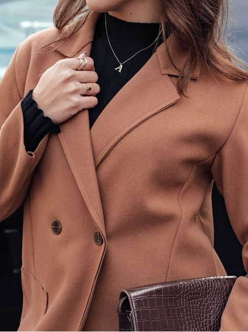 Dlouhý dámský kamelový oversize kabát Linnore