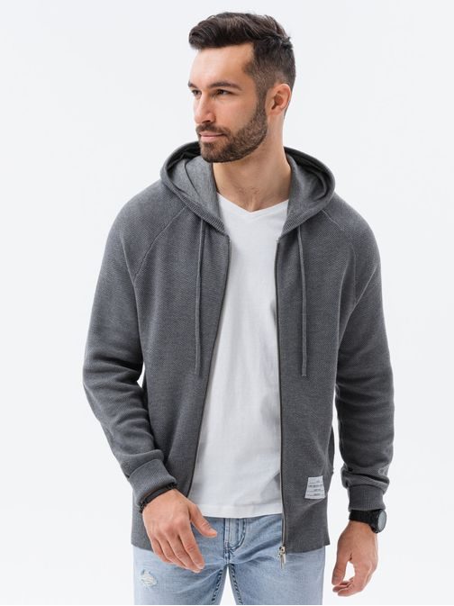 Trendy svetr na zip v tmavě šedé barvě E186