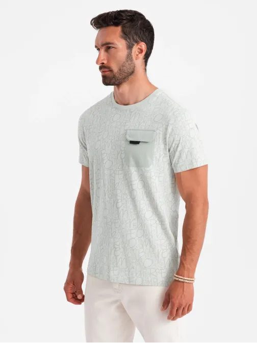 Zelené tričko s trendy potiskem a kapsou V4 ​​TSFP-0188