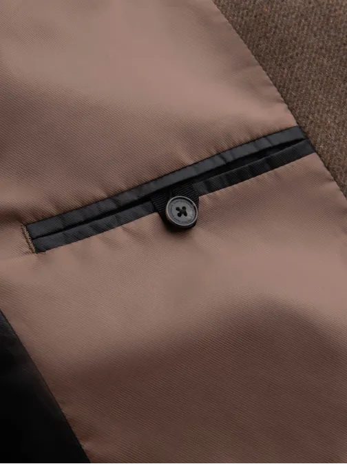 Elegantní hnědý jednořadý kabát V1 COWC-0114