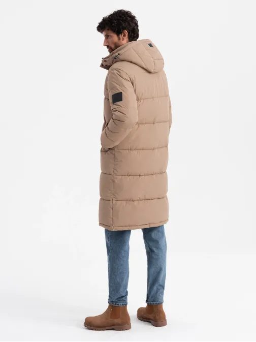 Nadčasová prošívaná béžová pánská parka V2 JALJ-0190