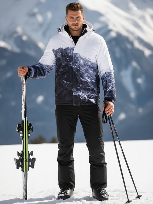 Unikátní bílo-modrá zimní bunda s potiskem