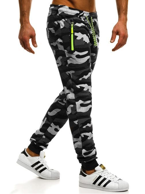 Módní černé teplákové jogger kalhoty s maskáčem OZONEE 1291