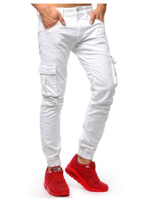 Pánské bílé jogger kalhoty s hlubokými kapsami