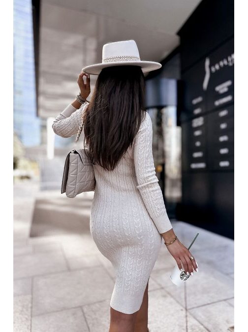 Svetrové elegantní světle béžové šaty Dreamy