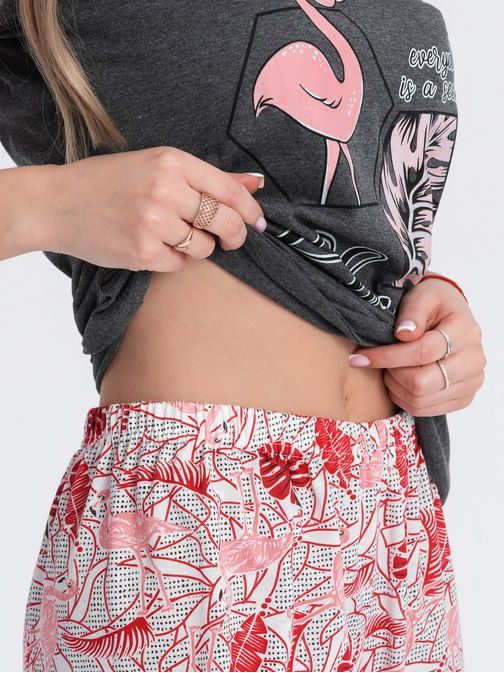 Trendy grafitové růžové dámské pyžamo ULR114