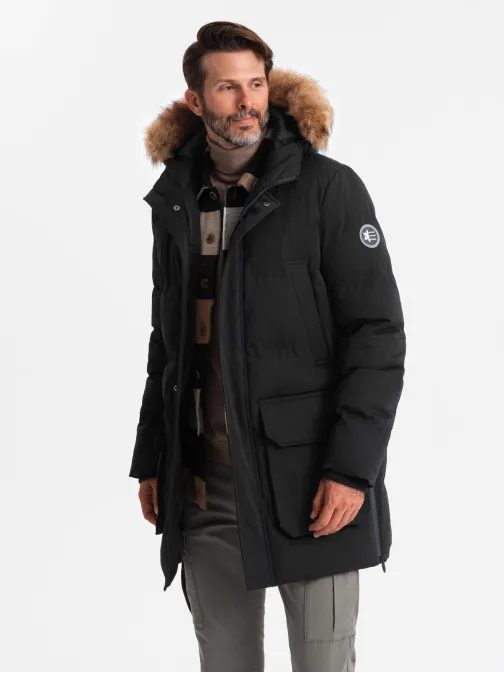 Moderní černá pánská parka na zimu V3 JALJ-0184
