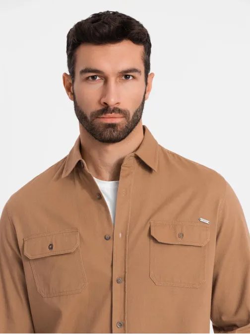 Ležérní kamelová košile s kapsami na knoflíky V2 SHCS-0146