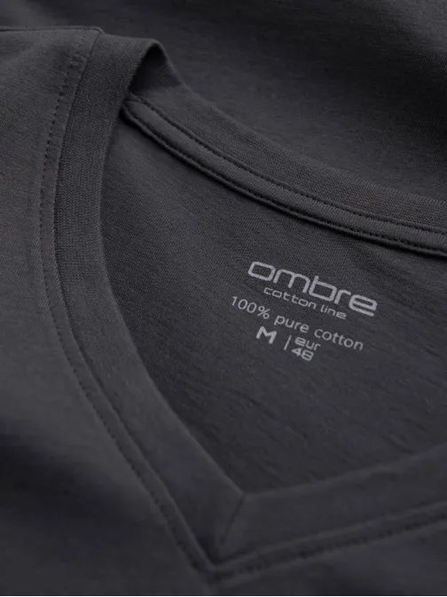 Bavlněné pánské grafitové tričko s výstřihem do V V3-TSBS-0145