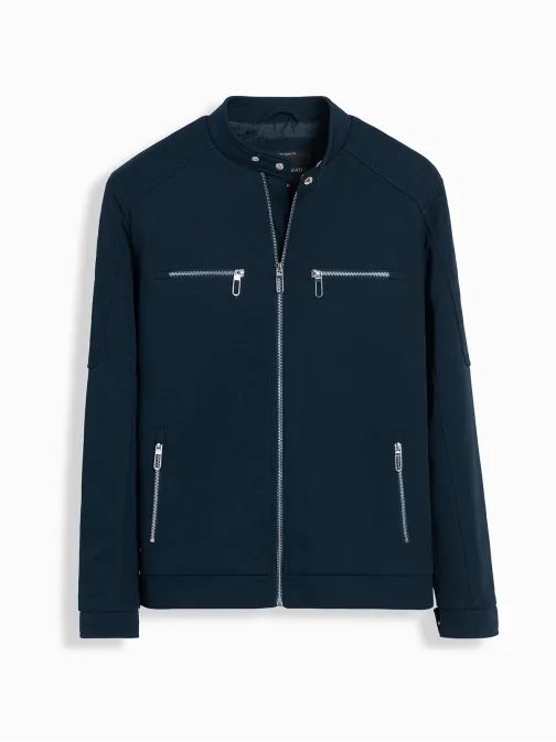 Trendy tmavě modrá motorkářská bunda V1 JALP-0157