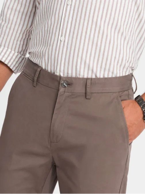Chinos hnědé kalhoty klasického střihu V1 PACP-0183