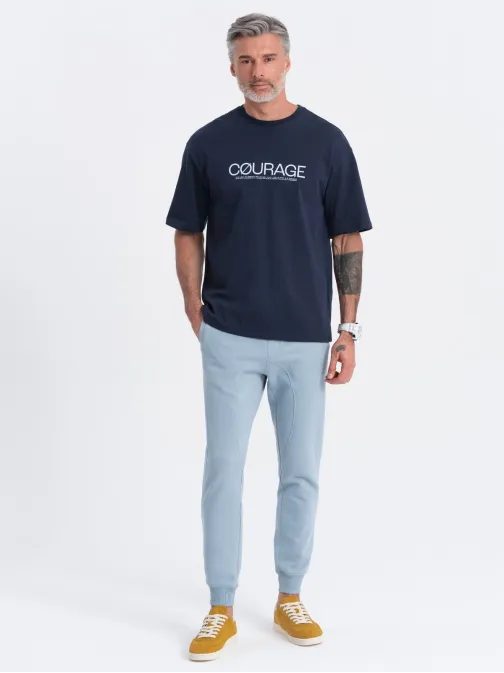 Světle modré tepláky s trendy prošíváním V7 PABS-0173