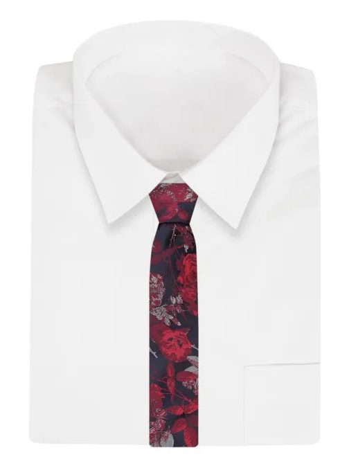 Granátově červená kravata s květinovým motivem Chattier