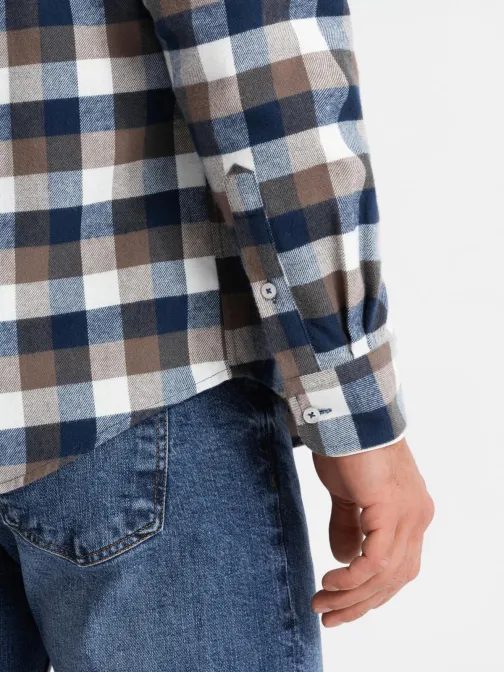 Trendy flanelová károvaná hnědo granátová košile V1 SHCS-0157