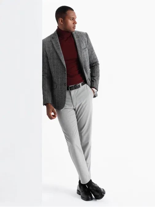 Strukturované šedé pánské sako V1 BLZB-0137