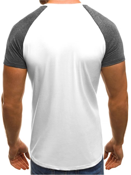 Bílé pánské tričko se šedými rukávy OZONEE JS/5005