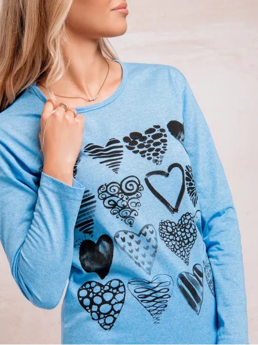 Trendy modré dámské pyžamo srdce ULR417