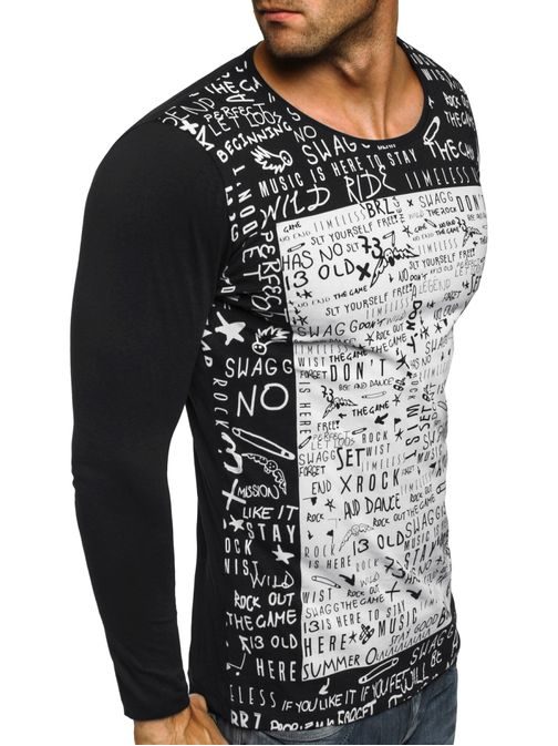 Stylové pánské moderní černé tričko s potiskem BREEZY 9108