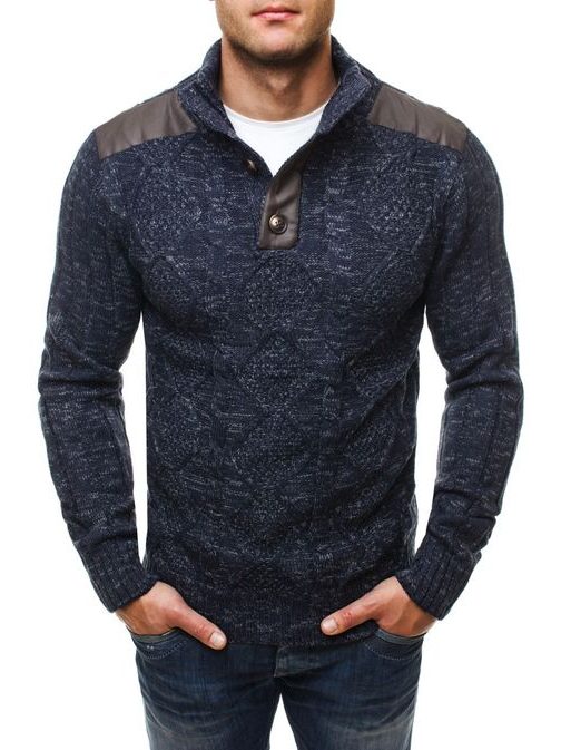 Stylový pletený svetr se vzorem tmavě modrý 301