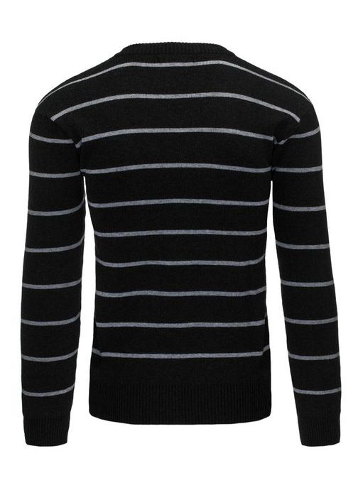 Neutrálny čierno-šedý pánsky sveter s V výstrihom