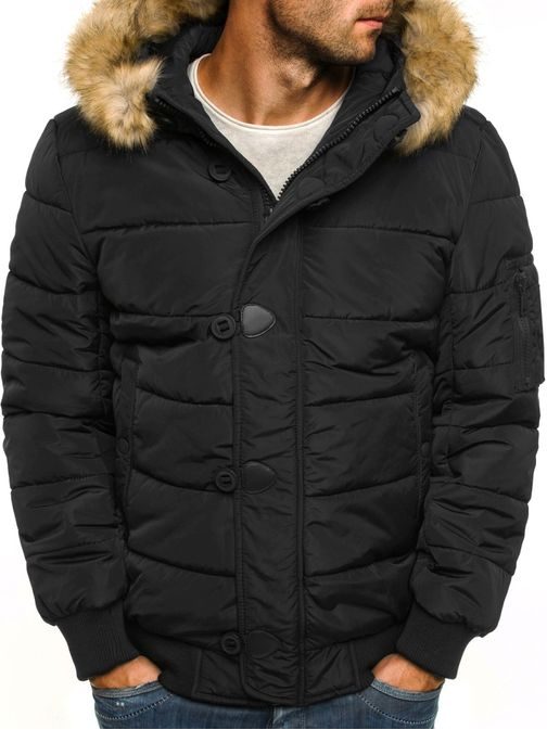 Moderní praktická černá zimní bunda s kapucí J.STYLE 3098