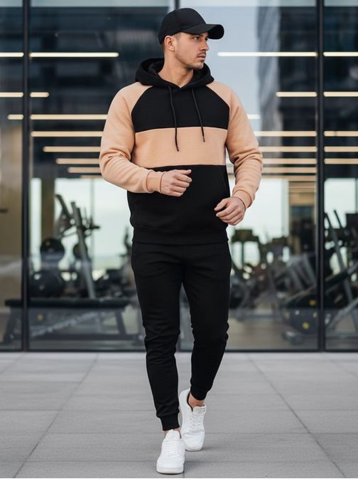 Pánská kamelovo-černá mikina s kapucí