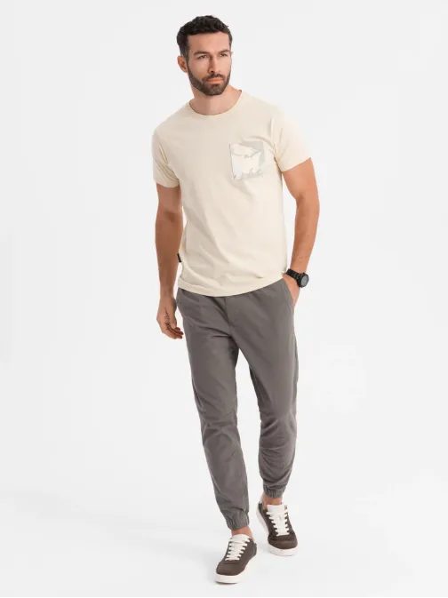 Originální krémové tričko s ozdobnou kapsou V3 TSPT-0228