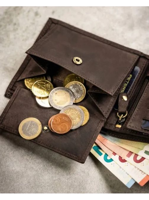 Módní tmavě hnědá kožená sada - peněženka a klíčenka