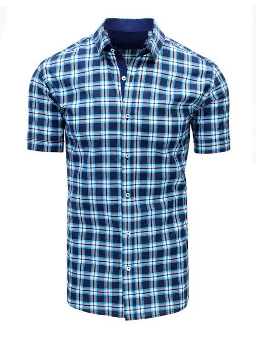Granátová-blankytně modrá kostkovaná košile