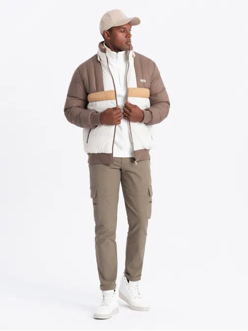 Béžová-bílá prošívaná retro bunda V2 JALP-0175