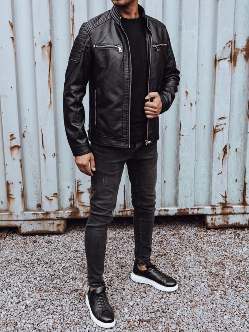 Módní koženková černá pánská bunda