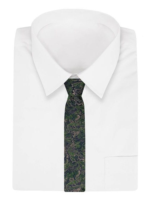 Granátově-zelená pánská kravata se vzorem paisley