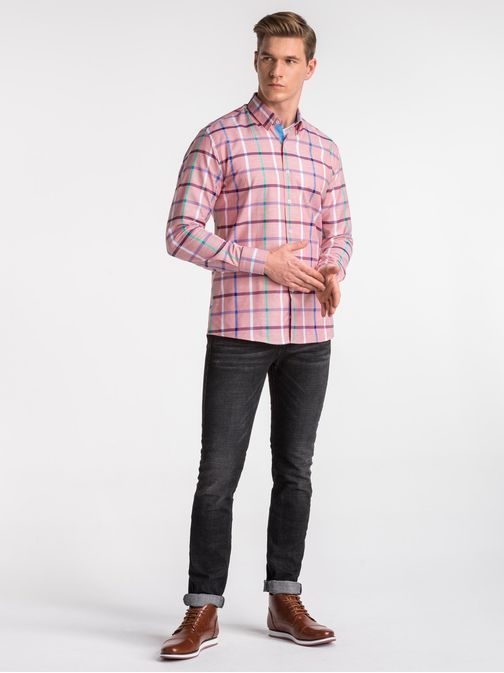 Stylová kostkovaná košile růžová k493