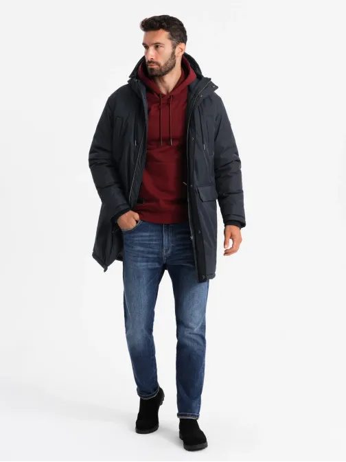 Klasická černá pánská parka na zimu V6 JALP-0166