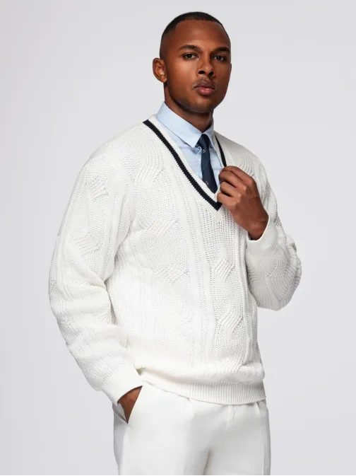 Elegantní pletený svetr pro muže bílý v1 om-swcd-0126