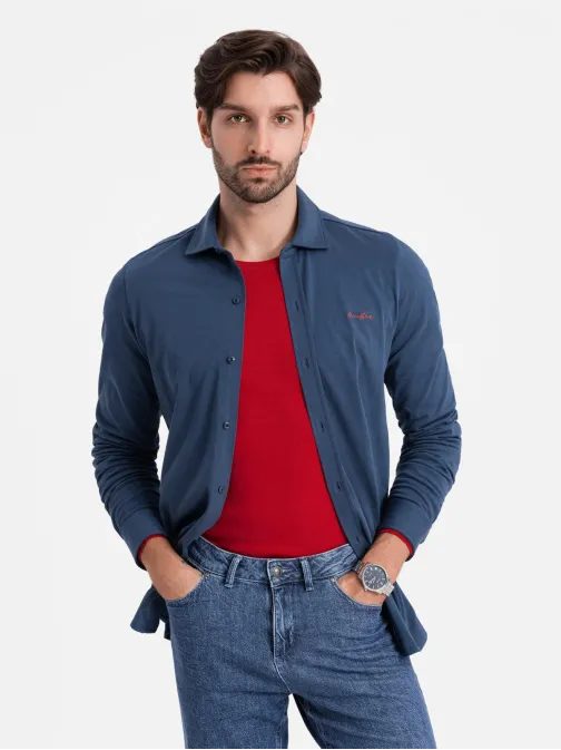 Módní modrá košile s nášivkou V1 SHCS-0138