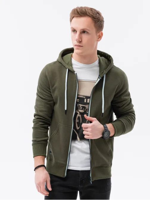 Trendy olivová mikina na zip B977