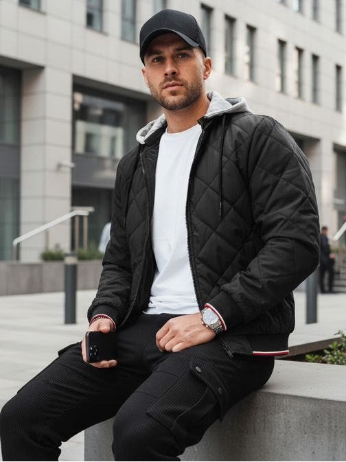 Moderní prošívaná černá bomber bunda