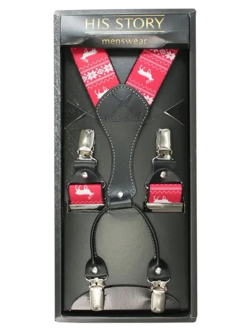 Červené pánské šle s vánočním motivem