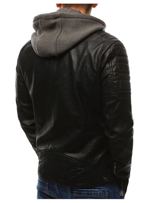 Moderní koženková bunda s odnímatelnou kapucí