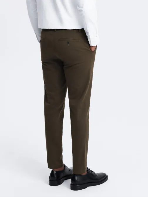 Chinos olivové kalhoty klasického střihu s jemnou texturou V4 PACP-0190
